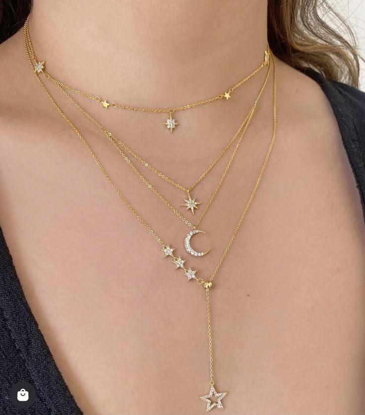 [À VALIDER] Collier Étoile & Lune Multi-Rangs